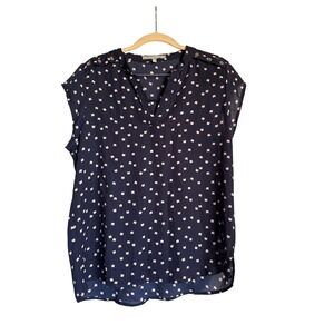 Sweet Rain Navy Blue Cat Print V Neck Short Sleeve Women's Top‎ Size L